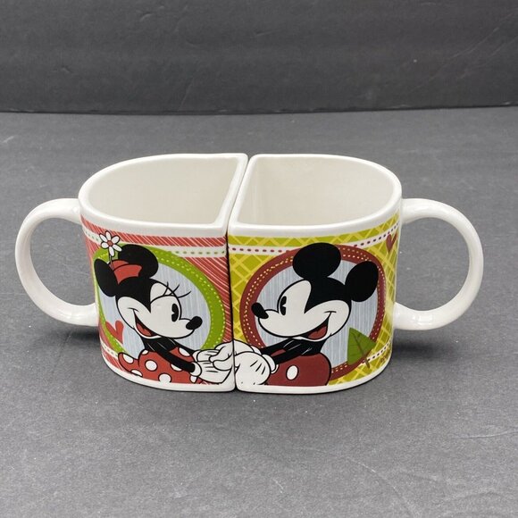 Disney Mugs‎ Mickey And Minnie Mouse Half Moon Set Of 2 Christmas 2011 - Picture 1 of 16
